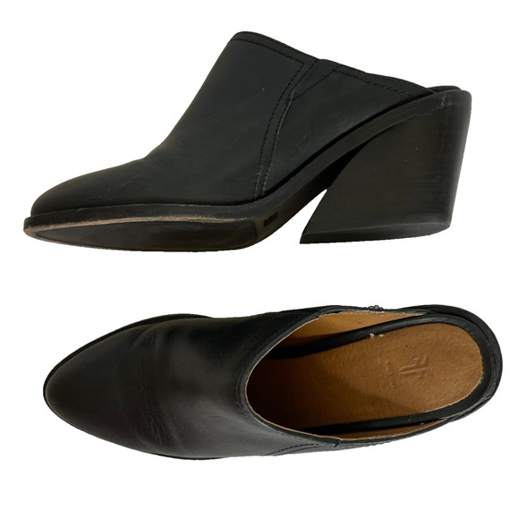 Women's 8.5 Frye Serena Mules Black Leather Wedge Sandals Shoes Western - Picture 3 of 10